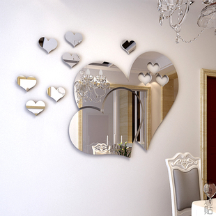 创意心形镜面装饰贴3d水晶，立体墙贴客厅，卧室婚房用品酒店背景墙贴