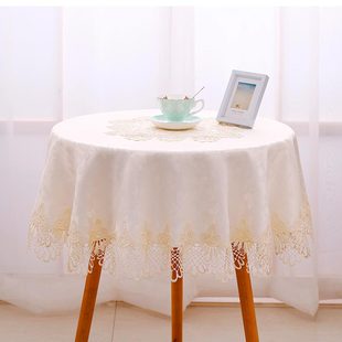 小圆桌餐桌布茶几布圆形白色蕾丝布艺简欧防烫台布清新家用桌子布