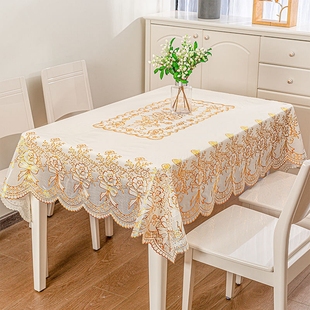 桌布免洗防水防油防烫长方形轻奢高级感pvc餐桌台布烫金茶几桌垫