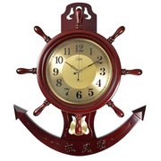 康巴丝石英钟客厅船舵挂钟简约家用时尚中式实木钟表超静音大号表