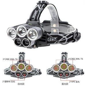 5led3t6强光充电头灯夜钓跑步t6+lts远射头灯5灯头灯