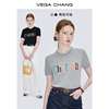 vegachang毛针织衫女2024年夏季设计感字母提花圆领正肩上衣