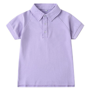 儿童紫色短袖polo衫中大童，校服上衣英伦中小学生，浅紫翻领半袖t恤