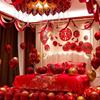 婚房装饰婚庆气球组合双层石榴红乳胶球婚礼新房卧室布置气球套装