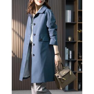 蓝色风衣外套女秋季2022韩版时尚休闲宽松中长款大衣
