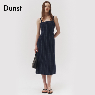 dunst2023夏季直筒廓形无袖连衣裙，女竖条纹显瘦长裙uddr3b227