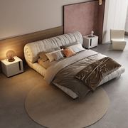 奶油风布艺床现代简约轻奢主卧室1.8米实木大床软包日式花卷双人