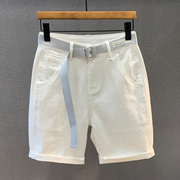 夏季美式休闲白色牛仔短裤，男士宽松五分裤潮流，百搭直筒中裤子