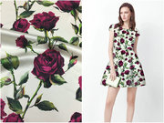 欧美大牌玫瑰印花喷绘重磅，真丝弹力缎，面料桑蚕丝绸连衣裙布料布