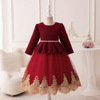 秋冬季小女孩中式婚纱裙儿童红色礼服连衣裙长裙女童长袖公主裙子