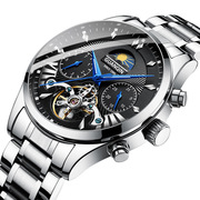  夜光男钢带手表瑞士机械全自动陀飞轮时尚精钢皮带国产腕表