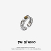 yustudio日韩复古字母涂鸦花朵绿宝石，戒指男女潮，时尚个性流行饰品