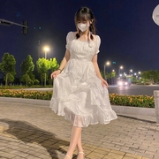 白色初恋温柔连衣裙女2024夏季高级感可爱在逃公主雪纺裙子潮