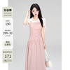 一颗小野莓粉色假两件连衣裙女韩系，褶皱高腰显瘦气质时尚拼接长裙