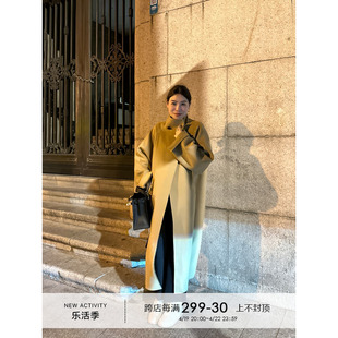 yangle_廓形双面羊毛大衣女2024早春过膝中长款宽松毛呢外套