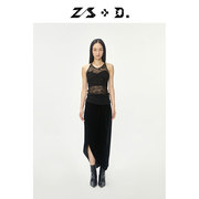 zs+d法式镂空蕾丝黑色，背心春季时髦优雅氛围，感上衣女811b248z