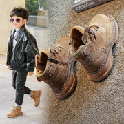 儿童短靴靴子2023秋冬季男童单靴马丁靴中大童加绒棉童鞋