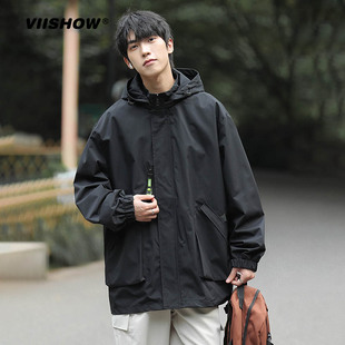 vishow外套男机能冲锋衣春秋款，宽松潮牌工装，户外登山服衣服夹克