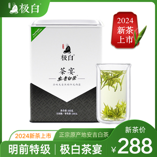 2024新茶绿茶上市极白安吉白茶特级铁罐，100克珍稀春茶明前茶叶