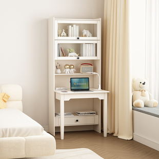 实木书桌书架一体家用床头折叠书柜简约现代多功能卧室置物架学生