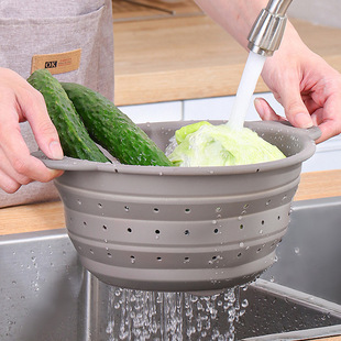 可折叠硅胶沥水篮耐高温家用厨房洗蔬菜水果篮沥水置物篮伸缩果盆