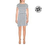 dknyjeans秋款女士条纹，迷你直筒早秋连衣裙黑色白色美