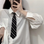 免打黑色条纹领带女jk衬衫，日系学院风百搭时髦单品休闲格纹领结男