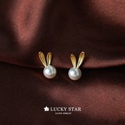 LUCKY STAR可爱兔子耳朵无耳洞无痛隐形耳饰珍珠耳环纯银假耳钉女