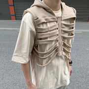 骷髅肋骨马甲男夏季潮牌设计高级感无袖连帽背心，美式高街复古外套