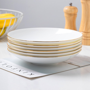 尚韵家用简约欧式白色金边陶瓷盘景德镇骨瓷餐具套装盘子碗组