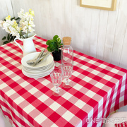 北欧网红文艺小清新红白格子，桌布布艺正方形圆桌，餐桌布茶几布美式(布美式)