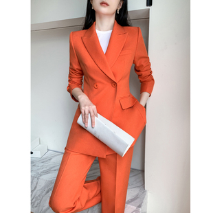 橙红色西装套装女2024春季职业装，时尚气质名媛高级感休闲西服