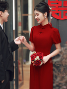 改良旗袍敬酒服新娘少女，小个子红色中式订婚礼服，裙结婚便装高级感