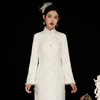 白色旗袍冬季加厚加绒年轻款过年套装2023年长袖新中式连衣裙
