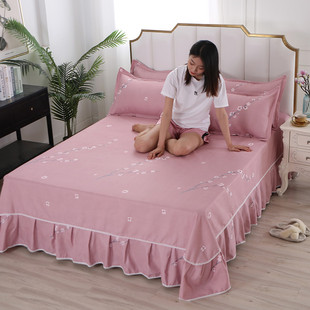 加厚水洗棉床裙单件双人韩式公主，风单人床单子套床盖床笠被单床罩