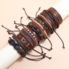 欧美风简约男士朋克编织手绳12件可调节复古手链学生组合套装皮绳