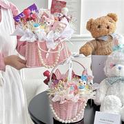 六一儿童节创意礼物兔子手提盒粉色零食糖果珍珠鲜花手提花篮
