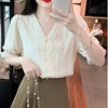 蕾丝雪纺衬衫小衫女夏季韩版修身显瘦设计感小众高级镂空开衫