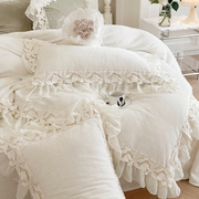 法式白雪公主蕾丝牛奶绒被套加厚冬天四件套珊瑚绒保暖床上用品