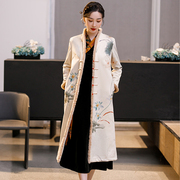 长款秋冬加绒加厚长袖套装旗袍2023年中国风复古日常可穿外套