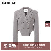 loftshine珞炫小西装外套，女高级短款气质时尚，千鸟格西服22304081