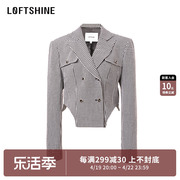 loftshine珞炫小西装外套女高级短款气质时尚千鸟格西服22304081