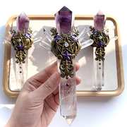 天然水晶权杖紫晶柱加白水晶权杖手工制作原创设计水晶饰品摆件