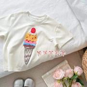 A648女宝潮款T恤圆领短袖女童夏季立体甜筒趣味上衣可爱韩版