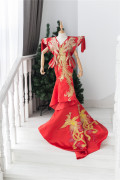 出租出售凤凰中国风民族风改良旗袍斗篷模特红色走秀礼服演出A143