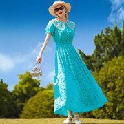 帝弗润驰2023夏季法式温柔风，蓝绿色蕾丝连衣裙女气质淑女长裙