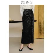 shibai拾白新中式女装，原创设计师品牌黑色通勤气质，优雅丝绒半身裙