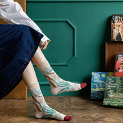 文艺复兴系列法国轻奢油画风新疆长绒棉礼盒装，秋冬中筒袜子女