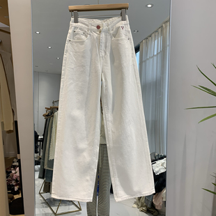 jeans欧货2024春季高腰牛仔裤，女宽松直筒，阔腿裤窄版白色长裤