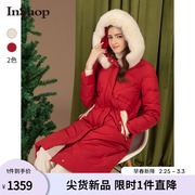 商场同款INSHOP2022冬女装保暖狐狸毛领羽绒服中长外套